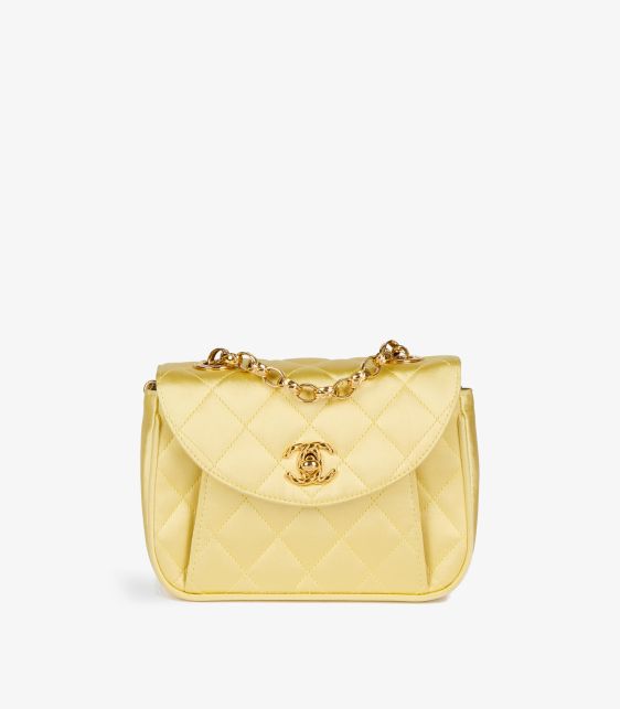 Yellow Quilted Satin Vintage Mini Flap Bag
