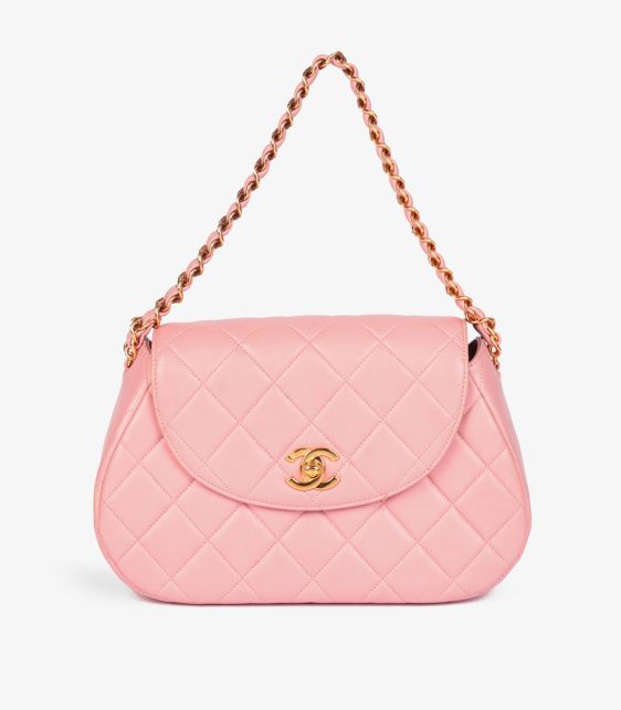 Pink Quilted Lambskin Leather Small Top Handle Classic Single Flap Bag
