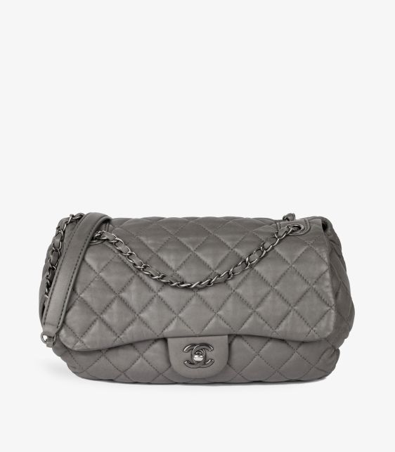 Grey Quilted Lambskin Classic Single Flap Bag