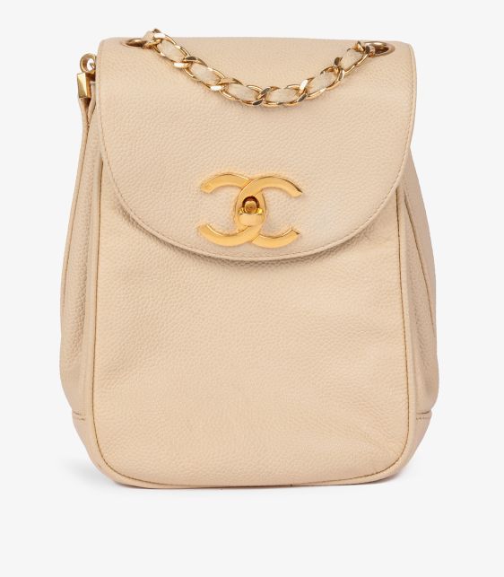 Beige Caviar Leather Vintage XL Classic Single Flap Bag
