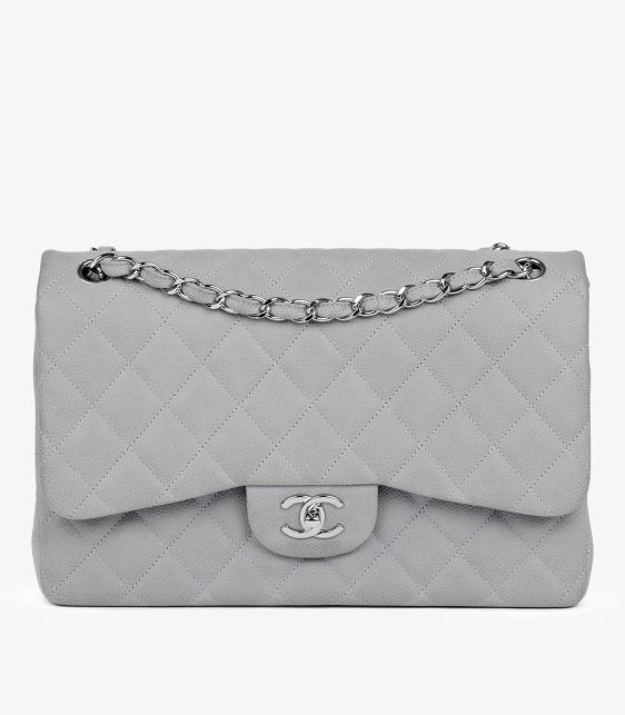Grey Quilted Caviar Suede Jumbo Classic Double Flap Bag