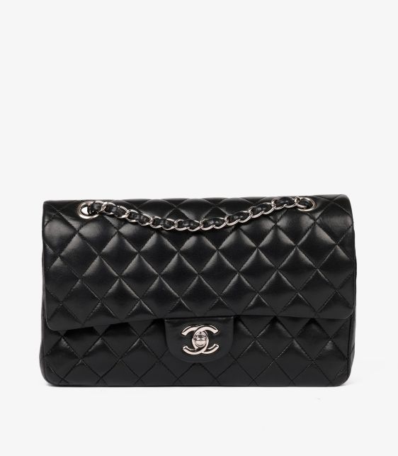 Black Quilted Lambskin Leather Medium Classic Double Flap Bag