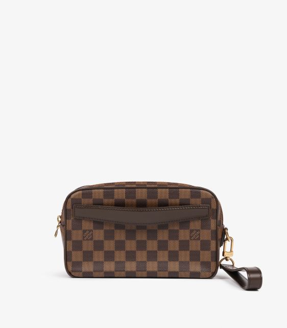 Damier Ebene Coated Canvas & Brown Calfskin Leather Pochette Saint Paul