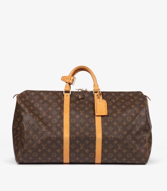 Brown Monogram Coated Canvas & Vachetta Leather Vintage Keepall 55