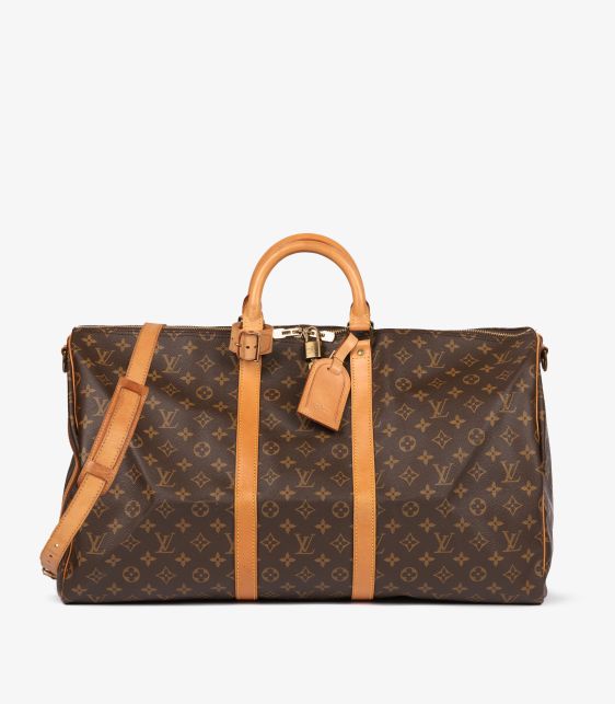 Brown Monogram Coated Canvas & Vachetta Leather Vintage Keepall 55 Bandoulière