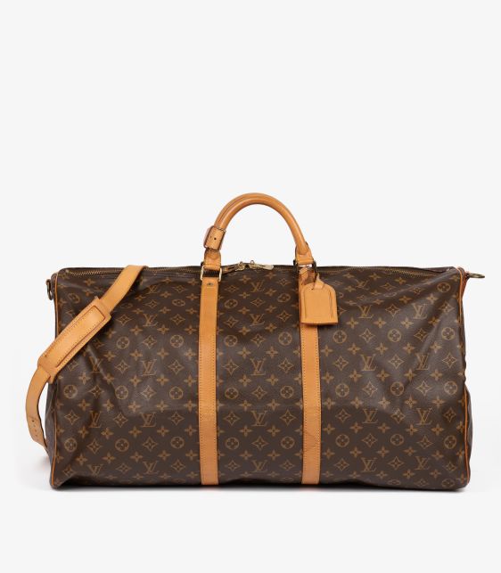 Brown Monogram Coated Canvas & Vachetta Leather Vintage Keepall 60 Bandoulière