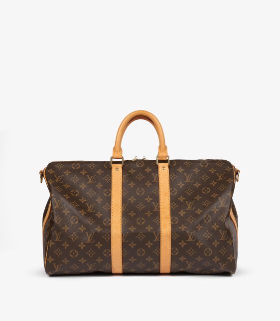 Brown Monogram Coated Canvas & Vachetta Leather Vintage Keepall 45 Bandoulière