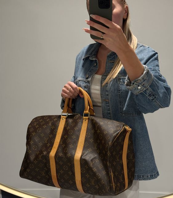 Brown Monogram Coated Canvas & Vachetta Leather Vintage Keepall 45 Bandoulière
