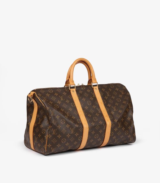 Brown Monogram Coated Canvas & Vachetta Leather Vintage Keepall 45 Bandoulière