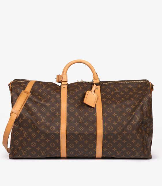Brown Monogram Coated Canvas & Vachetta Leather Vintage Keepall 60 Bandoulière