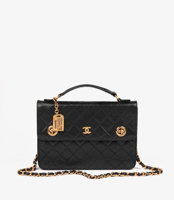Black Quilted Lambskin Vintage Small Classic Single Flap Bag with Top Handle