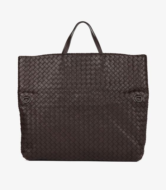 Brown Woven Calfskin Leather Intrecciato Tote