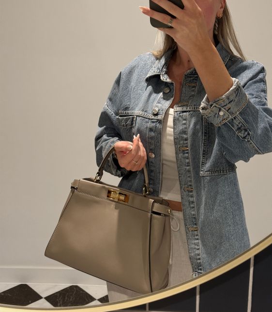 Dove Grey Soft Calfskin Leather Medium Peekaboo