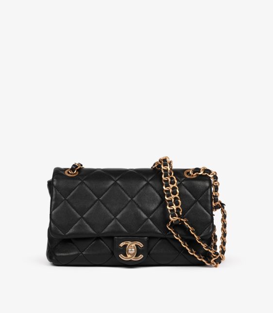 Black Quilted Lambskin Interlaced Small Classic Single Flap Bag