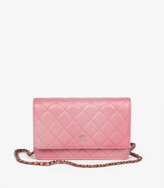 Cloudy Pink Iridescent Quilted Goatskin Leather Wallet-on-Chain WOC
