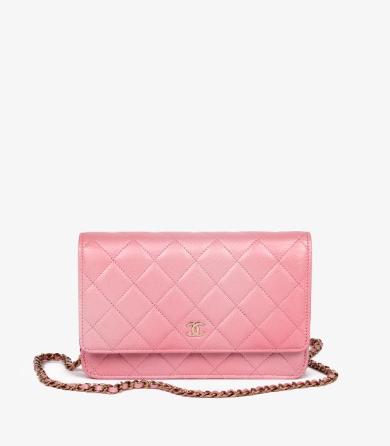 Cloudy Pink Iridescent Quilted Goatskin Leather Wallet-on-Chain WOC