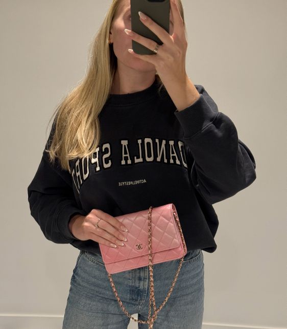 Cloudy Pink Iridescent Quilted Goatskin Leather Wallet-on-Chain WOC