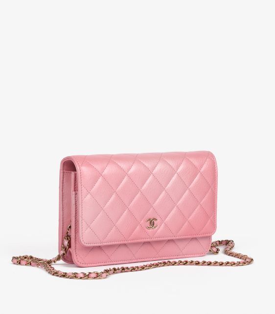 Cloudy Pink Iridescent Quilted Goatskin Leather Wallet-on-Chain WOC