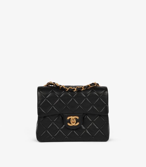 Black Quilted Lambskin Leather Vintage Square Mini Flap Bag