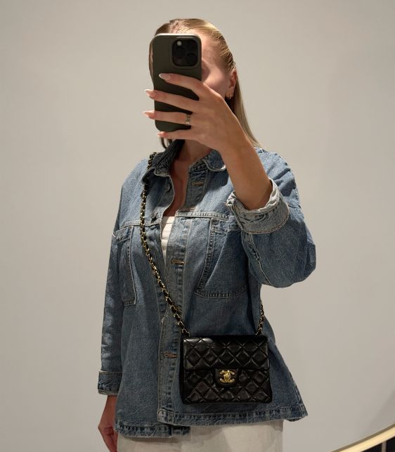 Black Quilted Lambskin Leather Vintage Square Mini Flap Bag