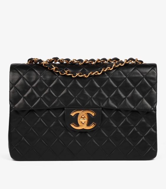 Black Quilted Lambskin Vintage Maxi Jumbo XL Classic Single Flap Bag