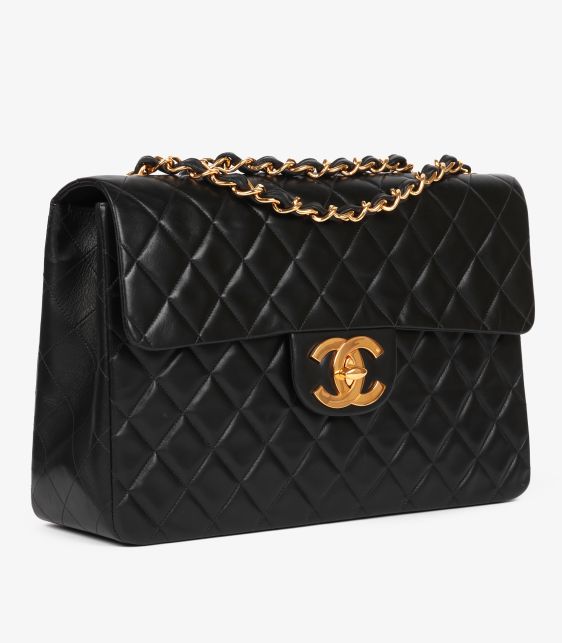 Black Quilted Lambskin Vintage Maxi Jumbo XL Classic Single Flap Bag