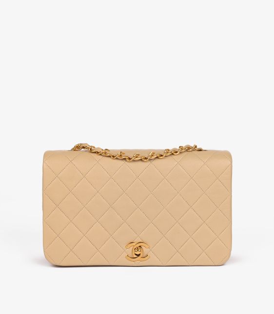 Beige Quilted Lambskin Vintage Small Classic Single Full Flap Bag