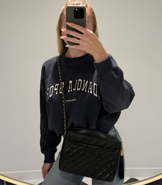 Black Quilted Lambskin Vintage Large Timeless Camera Bag