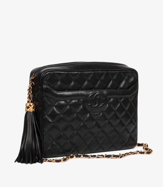 Black Quilted Lambskin Vintage Large Timeless Camera Bag
