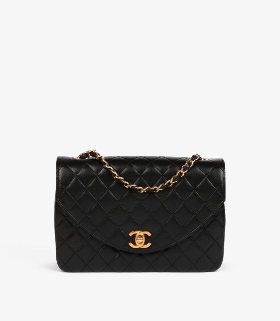 Black Quilted Lambskin Vintage Small Half Moon Classic Single Flap Bag
