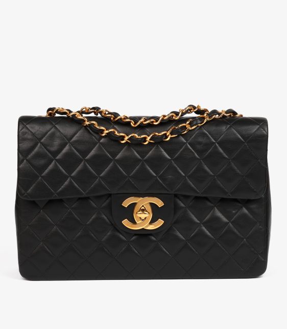 Black Quilted Lambskin Vintage Maxi Jumbo XL Classic Single Flap Bag