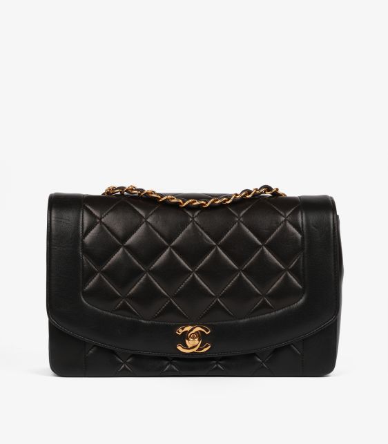 Black Quilted Lambskin Vintage Medium Diana Classic Single Flap Bag