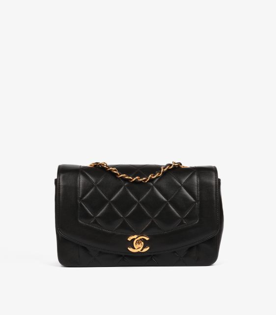 Black Quilted Lambskin Vintage Small Diana Classic Single Flap Bag