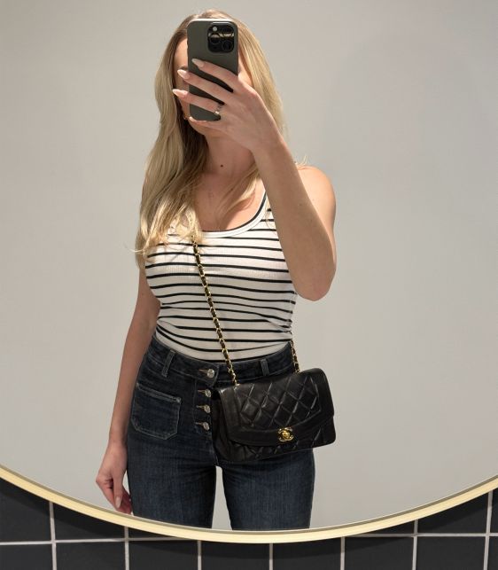 Black Quilted Lambskin Vintage Small Diana Classic Single Flap Bag