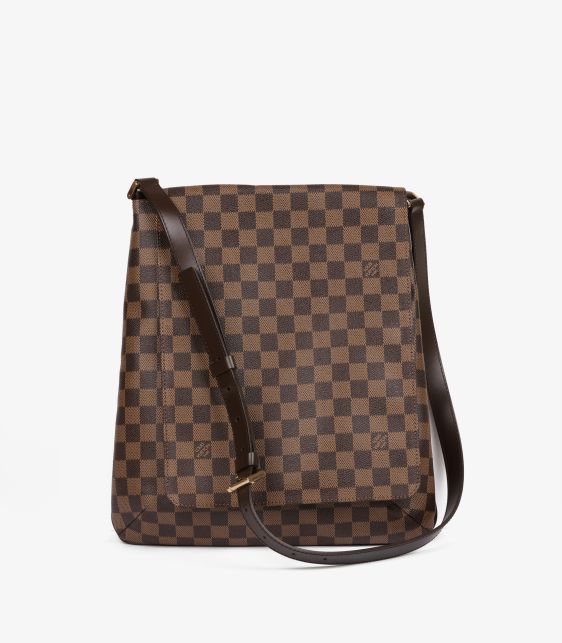 Damier Ebene Coated Canvas & Brown Calfskin Leather Vintage Musette Salsa GM