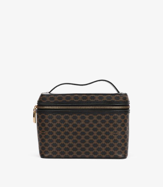 Brown Macadam Monogram Coated Canvas & Black Calfskin Leather Vintage Top Handle Vanity Case