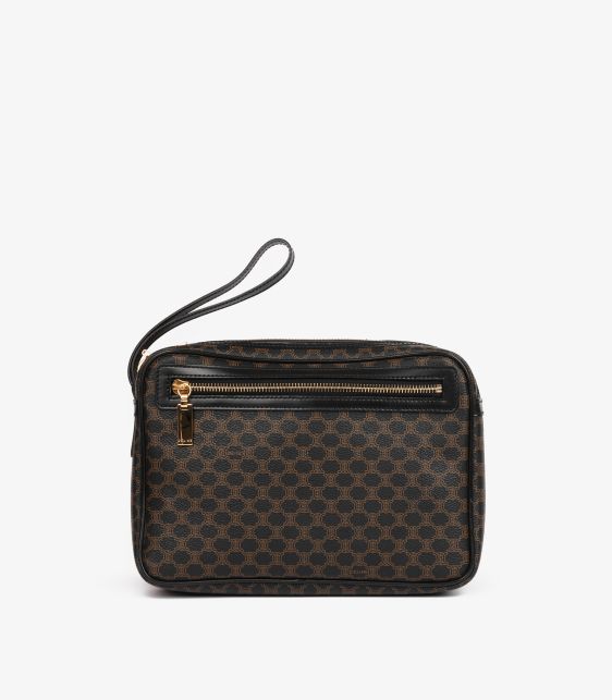 Brown Macadam Monogram Coated Canvas & Black Calfskin Leather Vintage Wristlet Clutch