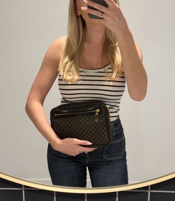 Brown Macadam Monogram Coated Canvas & Black Calfskin Leather Vintage Wristlet Clutch