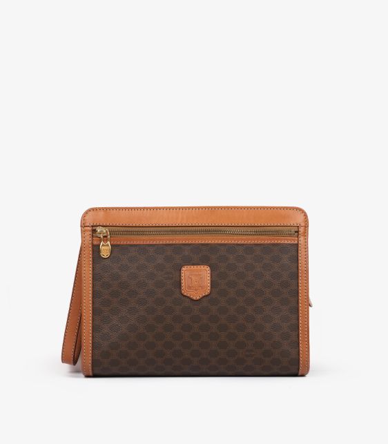 Brown Macadam Monogram Coated Canvas & Calfskin Leather Vintage Wristlet Clutch