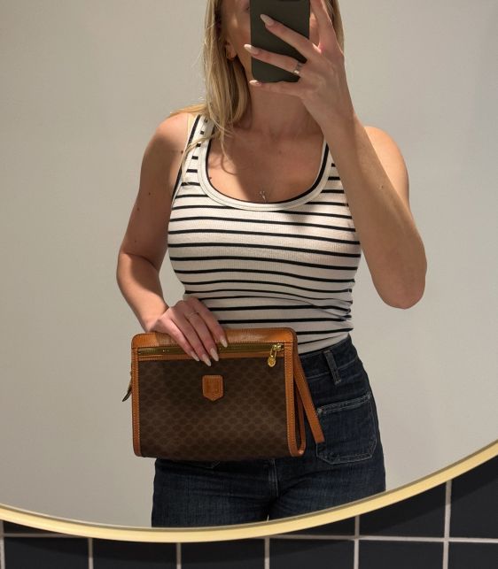 Brown Macadam Monogram Coated Canvas & Calfskin Leather Vintage Wristlet Clutch
