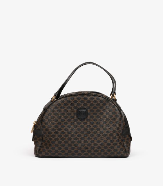 Brown Macadam Monogram Coated Canvas & Black Calfskin Leather Vintage Bowling Bag