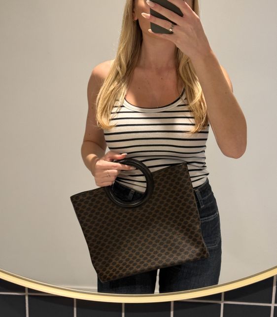 Brown Macadam Monogram Coated Canvas & Black Calfskin Leather Vintage Ring Tote