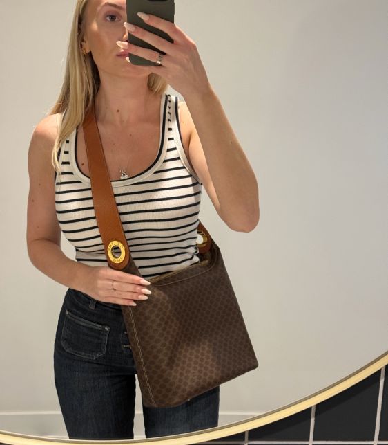 Brown Macadam Monogram Coated Canvas & Calfskin Leather Vintage Shoulder Bag