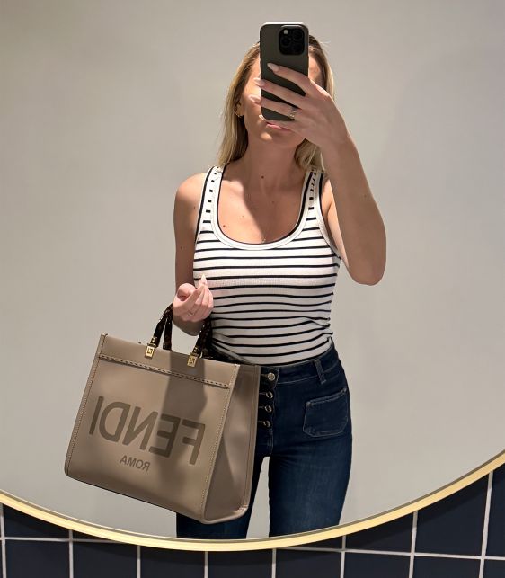 Taupe Embossed Calfskin Leather Medium Sunshine Tote