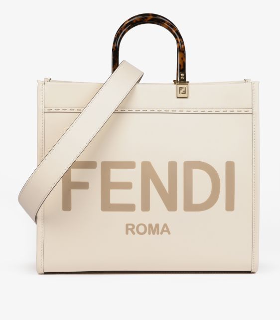 Cream & Taupe Embossed Calfskin Leather Medium Sunshine Tote