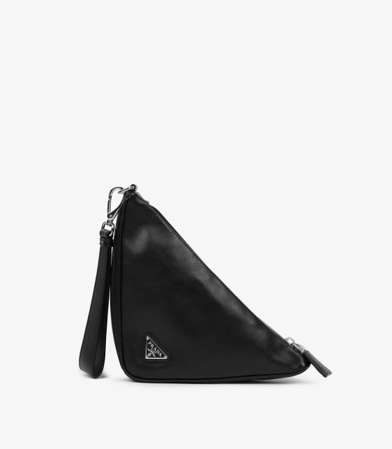 Black Calfskin Leather Triangle Wristlet Pouch