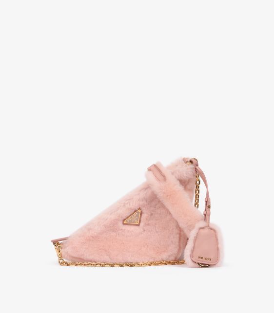 Pink Shearling & Calfskin Leather Triangle Bag