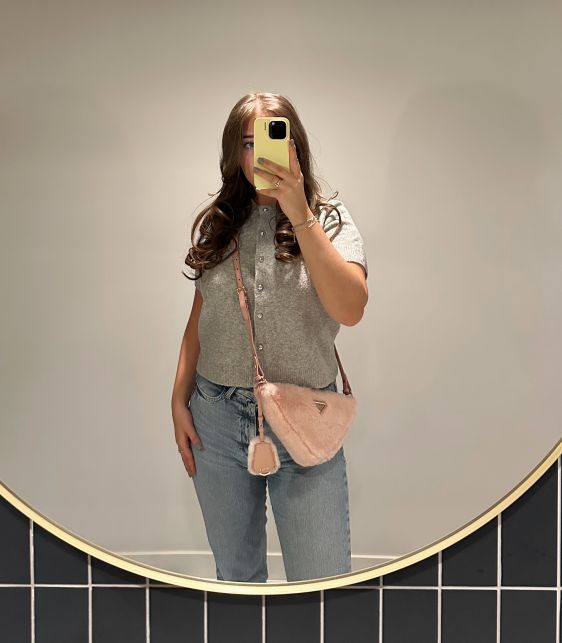 Pink Shearling & Calfskin Leather Triangle Bag