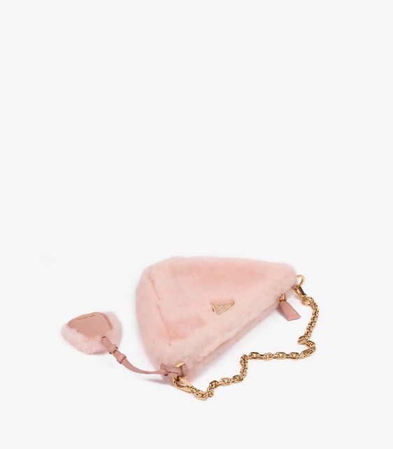 Pink Shearling & Calfskin Leather Triangle Bag
