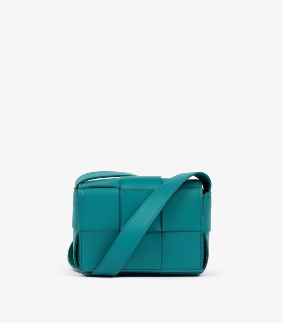 Teal Maxi Intrecciato Woven Calfskin Leather Candy Cassette